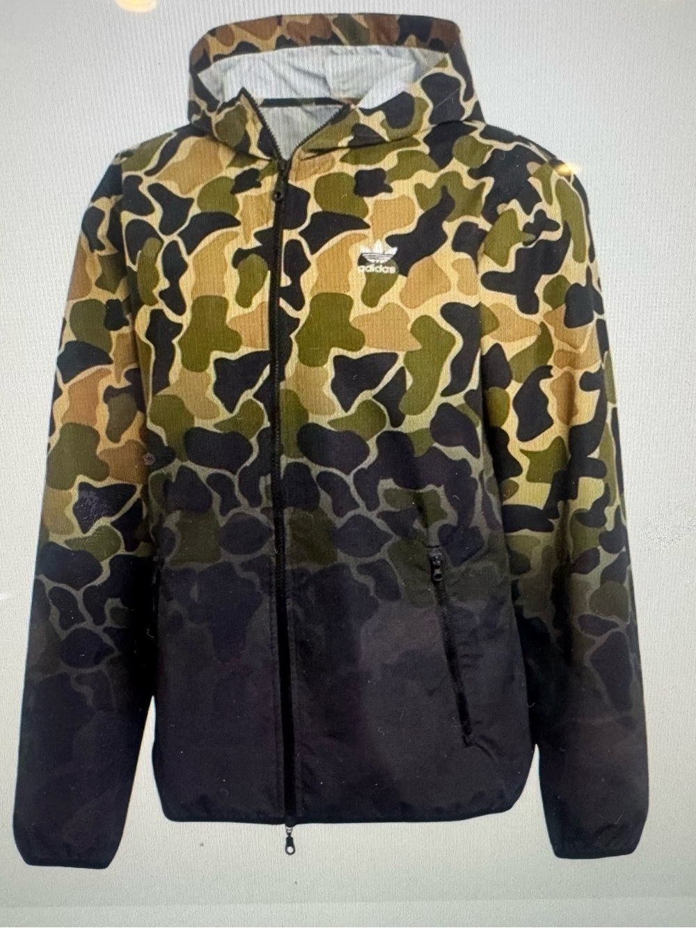 Adidas Men’s Small Camo Hooded Zip Jacket - Black & Green